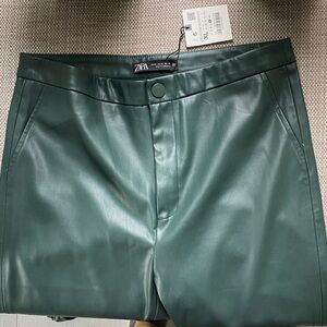 NEW Zara Faux Leather Dark Green Leggings XL
